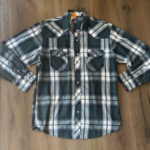 Roper western Snap Dark Green Plaid Button Down Shirt ! XL